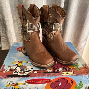 Kids Brown Camo Pull-On Cowboy Boots new